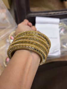 Elegant Gold Bangles with Mirror Work