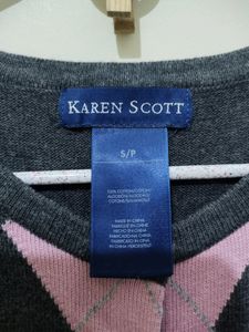 Karen Scott Pnk Diamond Print Grey Sweater Cardiga