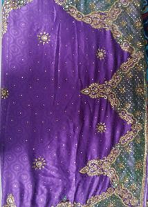 Heavy Purple &amp; Green Embroidered Saree