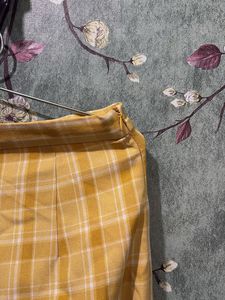 Yellow Plaid Wide-Leg Pants