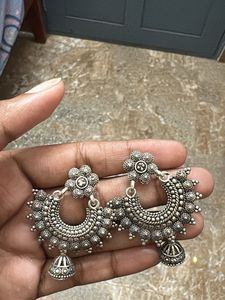 Oxidised Silver Jhumka Earrings