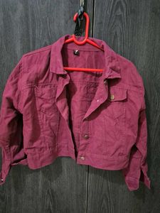 Burgundy Cropped Denim Jacket