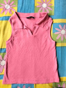 Pink Sleeveless Polo Top
