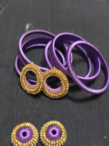 Handmade Purple &amp; Gold Earrings
