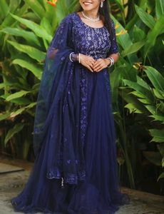 Stunning Navy Blue Embroidered Gown