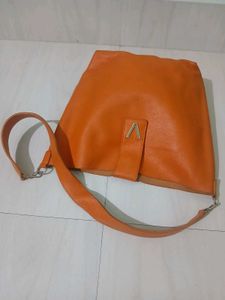 Vera Pelle Italy Orange Leather Crossbody Bag
