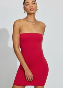 Red Strapless Ruched Bodycon Dress