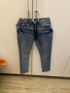 Blue Washed Denim Jeans with Drawstring