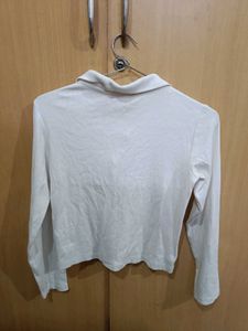 Cream Long Sleeve Polo Shirt