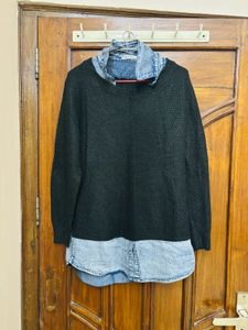 Denim Shirt With Woollen Top