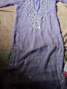 Embroidered Lavender sheer Kurta with spaghetti