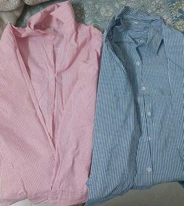 Pink and blue Striped Seersucker Button-Up Shirt