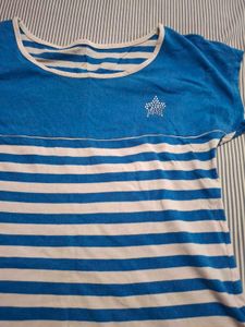 Blue &amp; White Striped T-Shirt with Star Detail