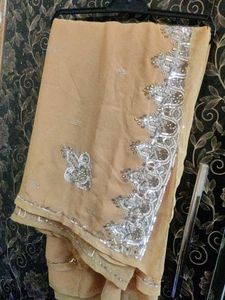 Elegant Beige Sequin Saree