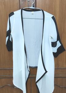 Chic White Black Trim Open Cardigan shrug