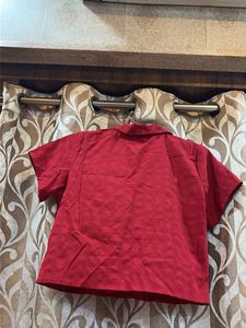 Chic Red Collared Button-Up Top