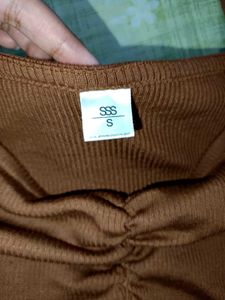 Brown Ruched Puff Sleeve Top