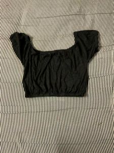 Black Off-Shoulder Button Top
