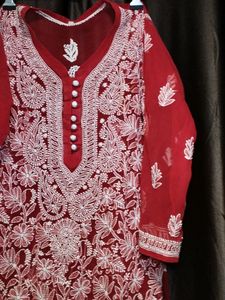 Red chicken kurta set