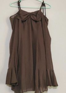 Chic Brown Flowy Dress with Tie Straps