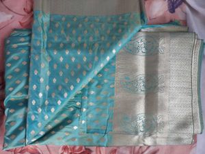 Beautiful Teal Fabric with Gold Fish Print