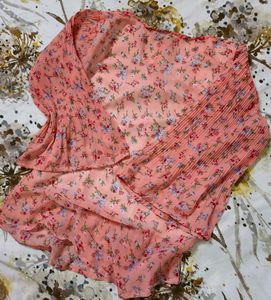Chic Floral Pleated Bell Sleeve Top