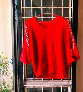 Very Amazing Woolen Shoulder Stone Work Crop Top