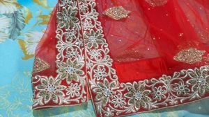 beautiful bright red fish cut heavy bridal lehanga