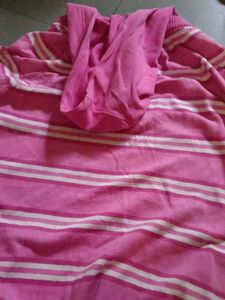 Pink Striped Hoodie Sweater