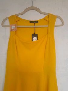 Vibrant Yellow Square Neck Dress