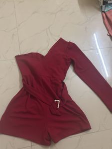 Chic One-Shoulder Burgundy Dress