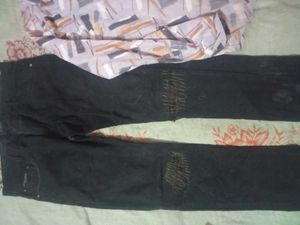 Stylish Black Jeans with Printed Shirt