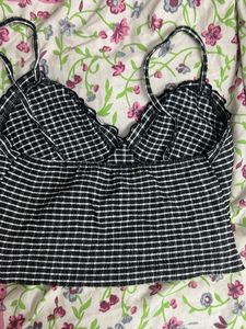 Striped Crop Top with Scalloped Trim