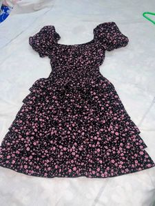 Lolita black floral ditsy print dress