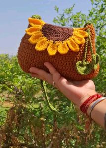 Handmade Sunflower Crochet Sling Bag