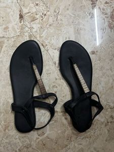 Mochi Black Embellished Flat Sandals