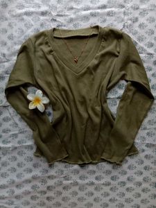 ⋆ ˚ ✮ Olive Green V-Neck Long Sleeve Top ✮ ˚ ⋆