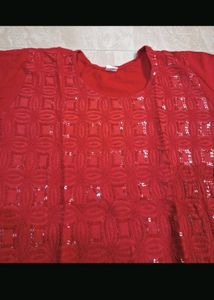 Red Chikenkari Kurta