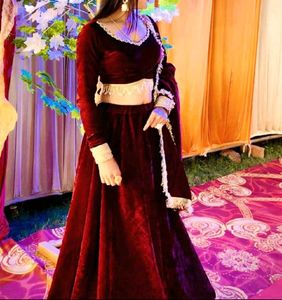 Elegant Maroon Velvet Lehenga Choli