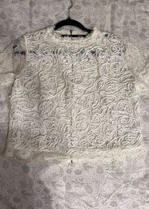 White Lace Embroidered Crop Top