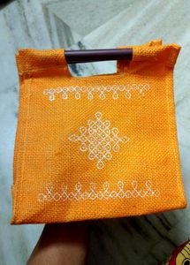 Orange Jute Rangoli Bag with Handle