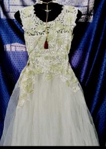 Elegant White &amp; Green Lace Dress