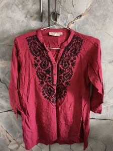 Maroon Embroidered Kurta Top