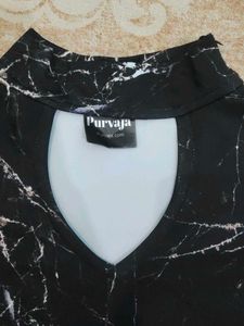 Black Marble Print V-Neck Top