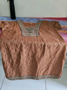 Brown Embroidered Kurta with pazami and dupatta