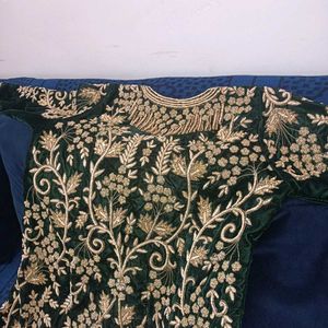 Elegant Emerald Green Bridal dabka Lehenga