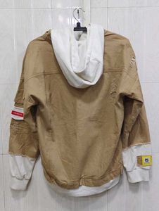 V-CHANGE Stylish Beige Distressed Hooded Jacket