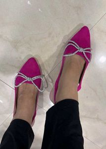 Hot Pink Pointed Flats with Bow Detail