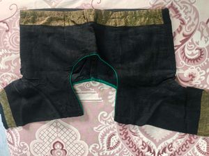Elegant Black Blouse with Green piping