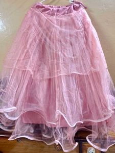 Elegant Peach-Pink Net Embroidered Lehenga Set